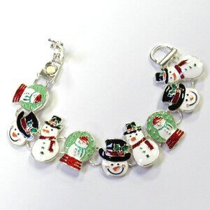 Silver Plated Christmas Snowman Snow Globe Charm Bracelet Magnetic NEW